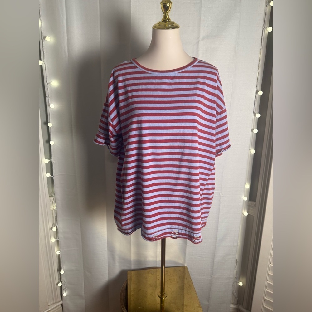 Easel Red and Purple Striped Short Sleeve Tee